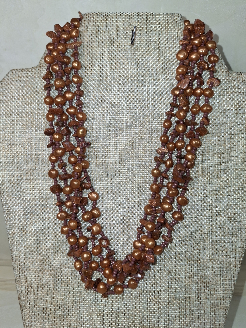 Handcrafted Copper Pearl Multi-Strand Necklace - Women Jewelry